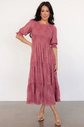 Nellie Smocked Midi Dress | Vintage Rose