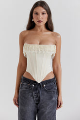 Aubrie-Vintage Cream Embellished Satin Corset