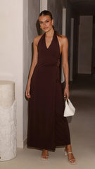 Verje Halter Maxi Dress - Brown