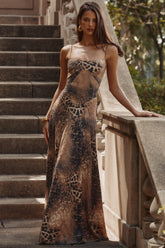 Seren-Leopard Hand Beaded Embellished Maxi Dress