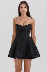 Serenita-Black Floral Lace Back Mini Dress