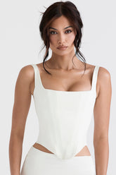 Rafa-Ivory Satin Longline Corset