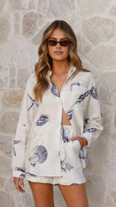 Candelaria Button Up Shirt and Shorts Set - Shell Print