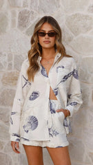 Candelaria Button Up Shirt and Shorts Set - Shell Print