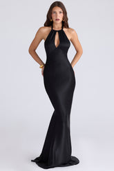 Oliviana-Black Satin Maxi Dress