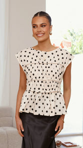 Kienna Top - Cream/Black Polka Dot