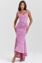 Cesca-Rose Pink Floral Maxi Dress
