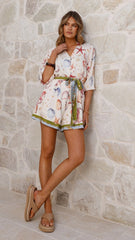 Felicita Tie Waist Playsuit - Ethereal Print