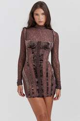 Marica-Brown Velvet & Lace Corset Dress