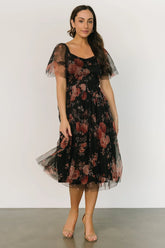 Gwyneth Tulle Midi Dress | Black Multi