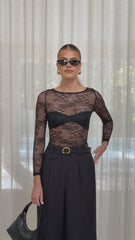 Eldora Long Sleeve Lace Top - Black