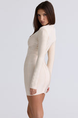 The Super Plunge-Vanilla Long Sleeve Stretch Bandage Mini Dress