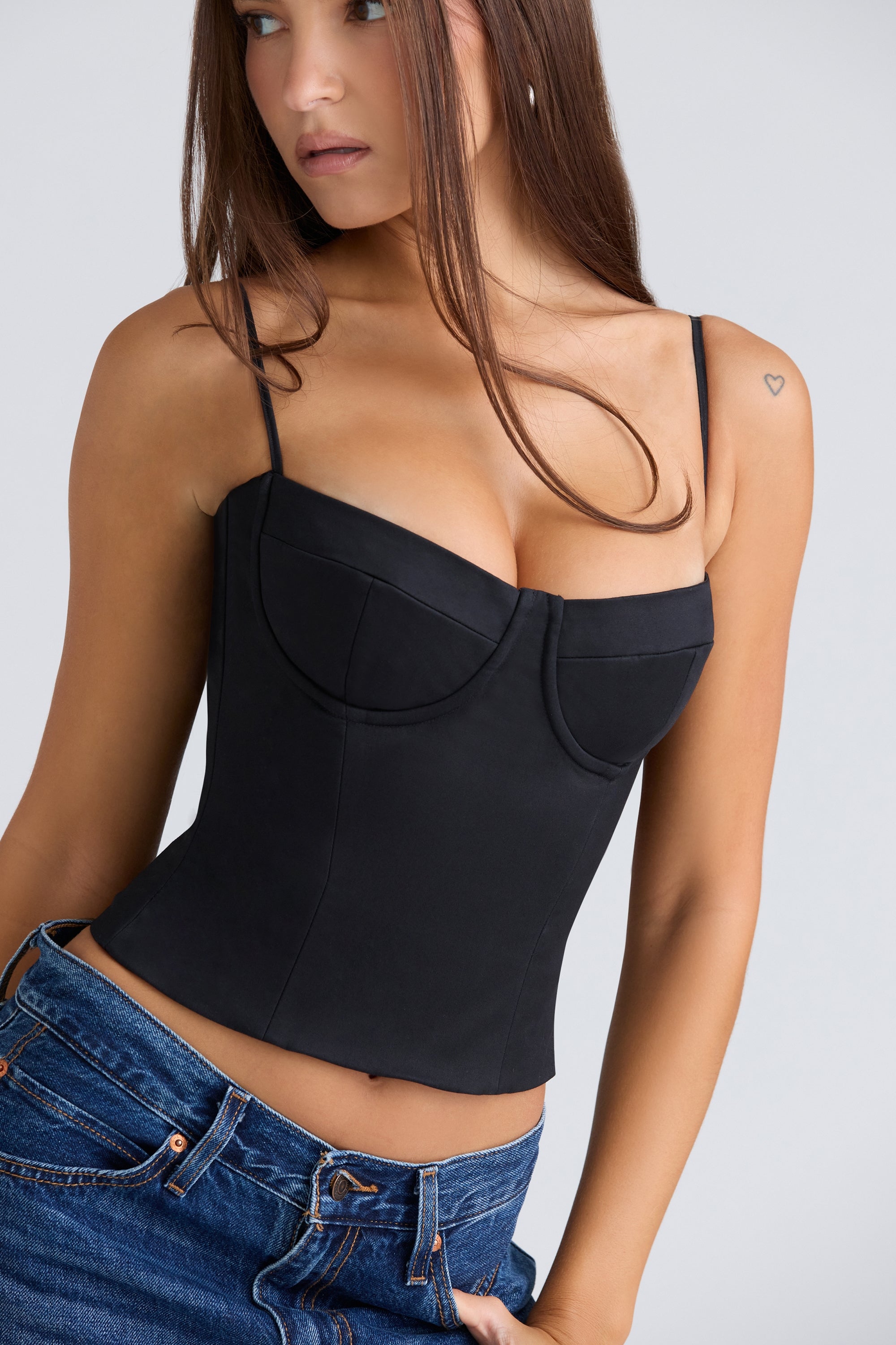 Samaria-Black Stretch Twill Cupped Corset Top