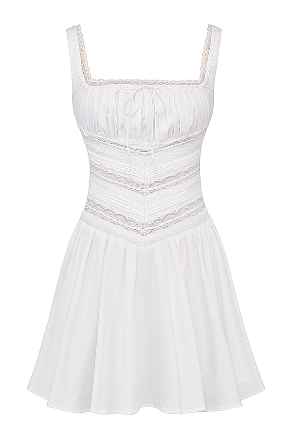 Tiffani-White Lace Trim Mini Dress