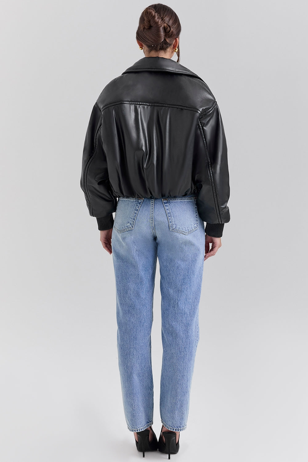 Sante-Black Vegan Leather Bomber Jacket