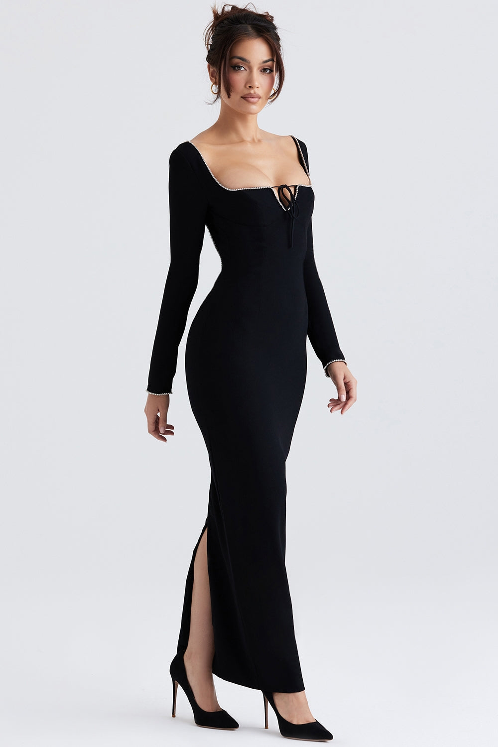 Rosa-Black Crystal Embellished Maxi Dress