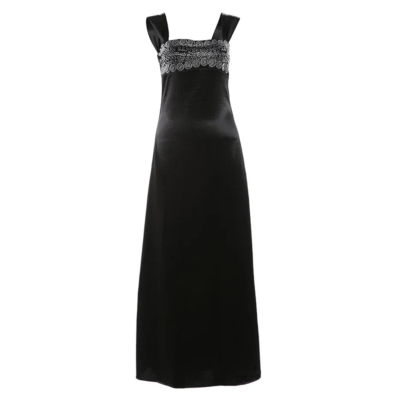 Stain Strap Patchwork Solid Maxi Dress