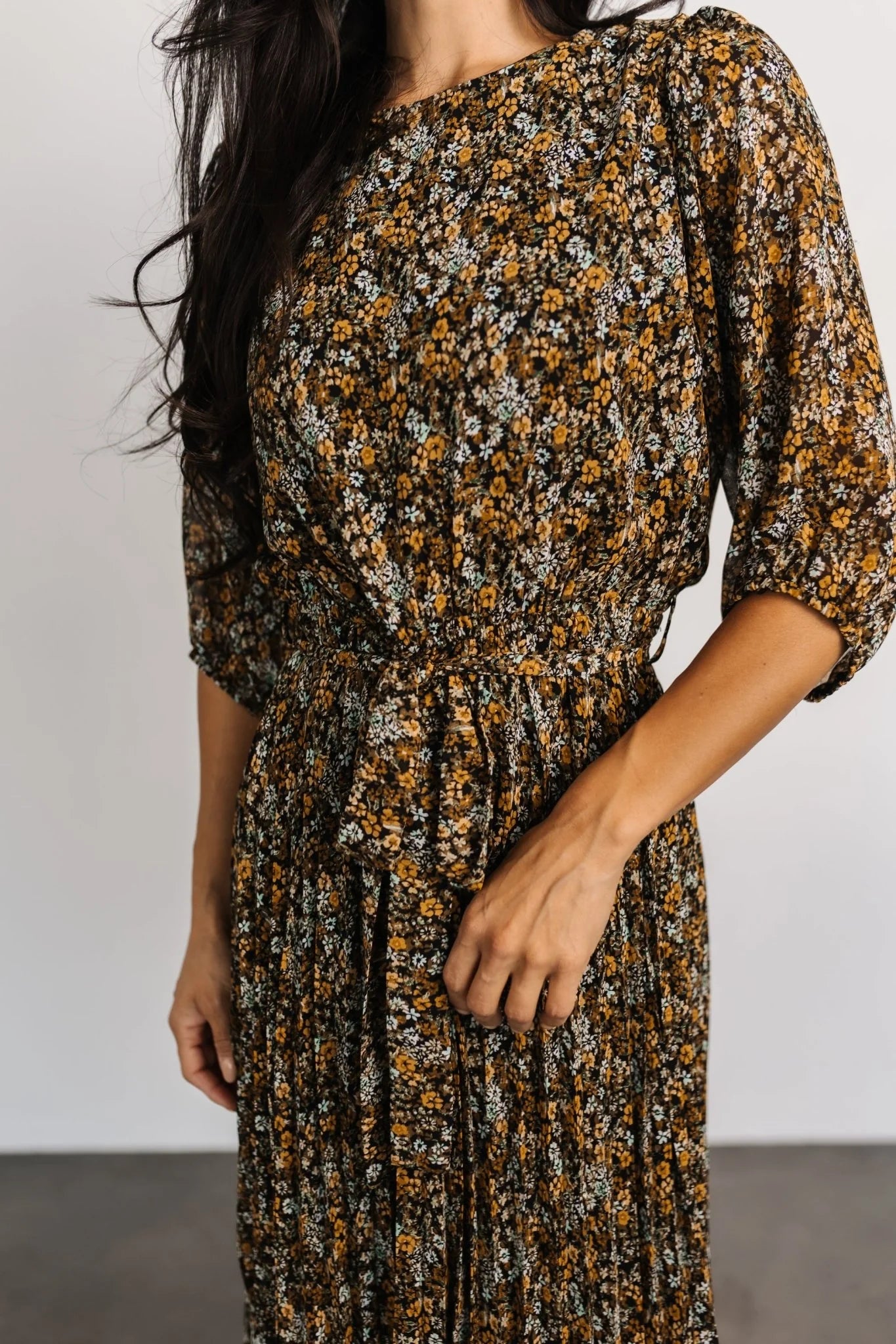 Eileen Pleated Dress | Midnight Garden Print