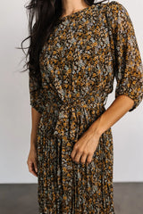 Eileen Pleated Dress | Midnight Garden Print
