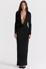 Saskia-Black Draped Maxi Dress