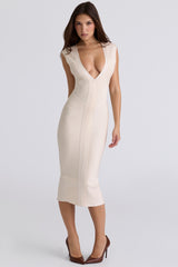 The Super Plunge-Vanilla Stretch Bandage Midi Dress