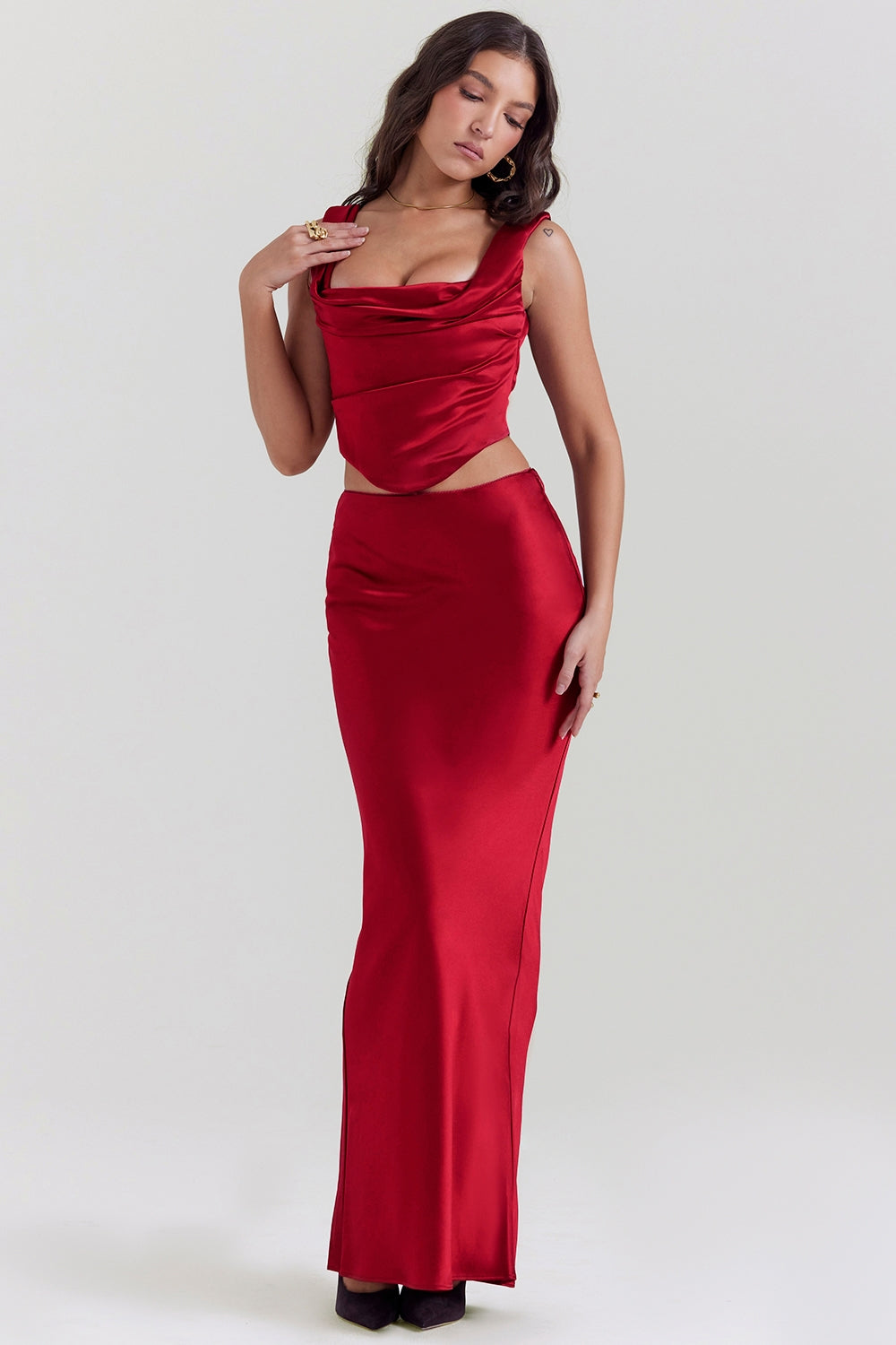 Sydel-Ruby Satin Bias Cut Maxi Skirt
