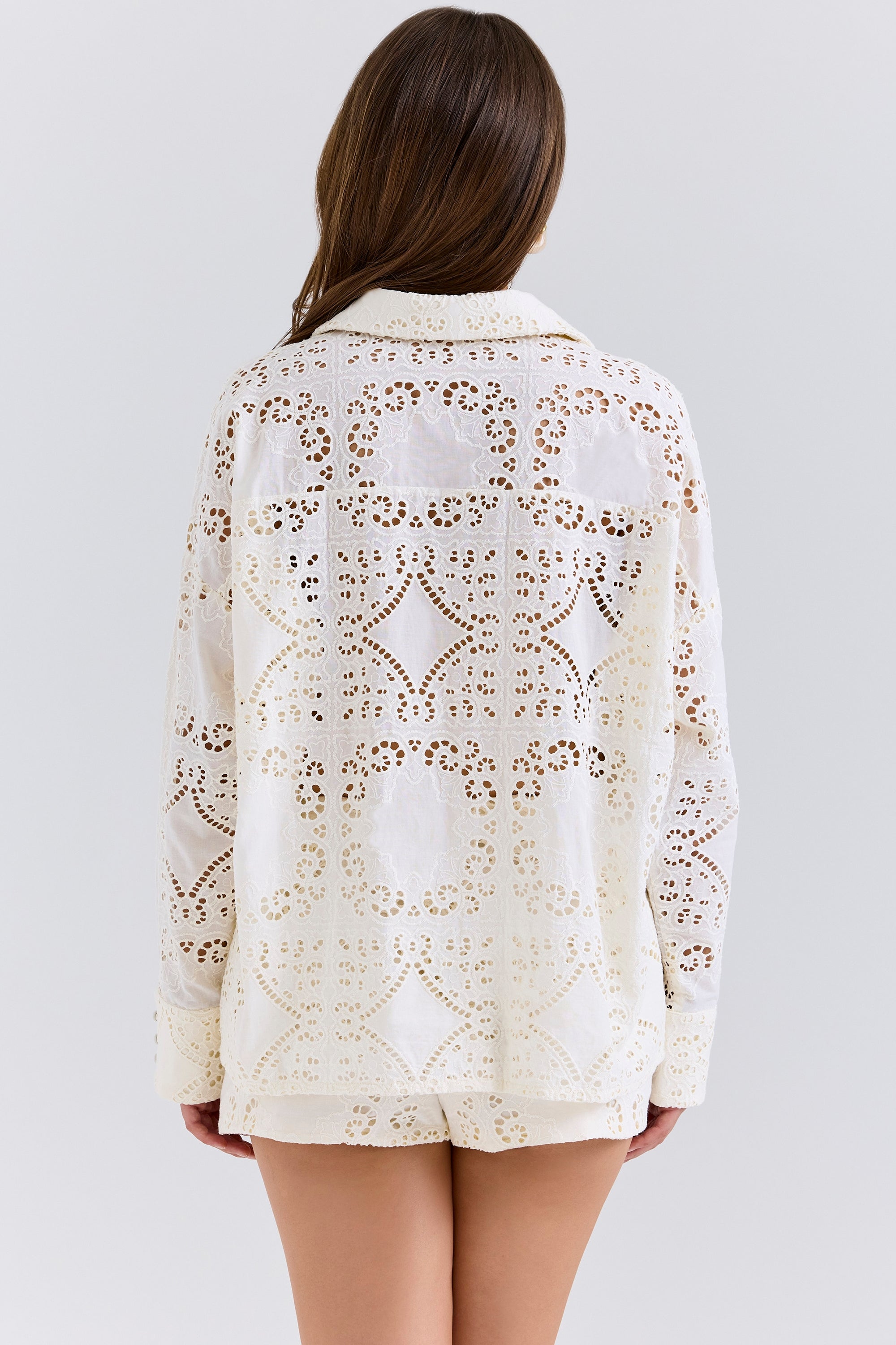 Samah-White Cotton Broderie Anglaise Shirt