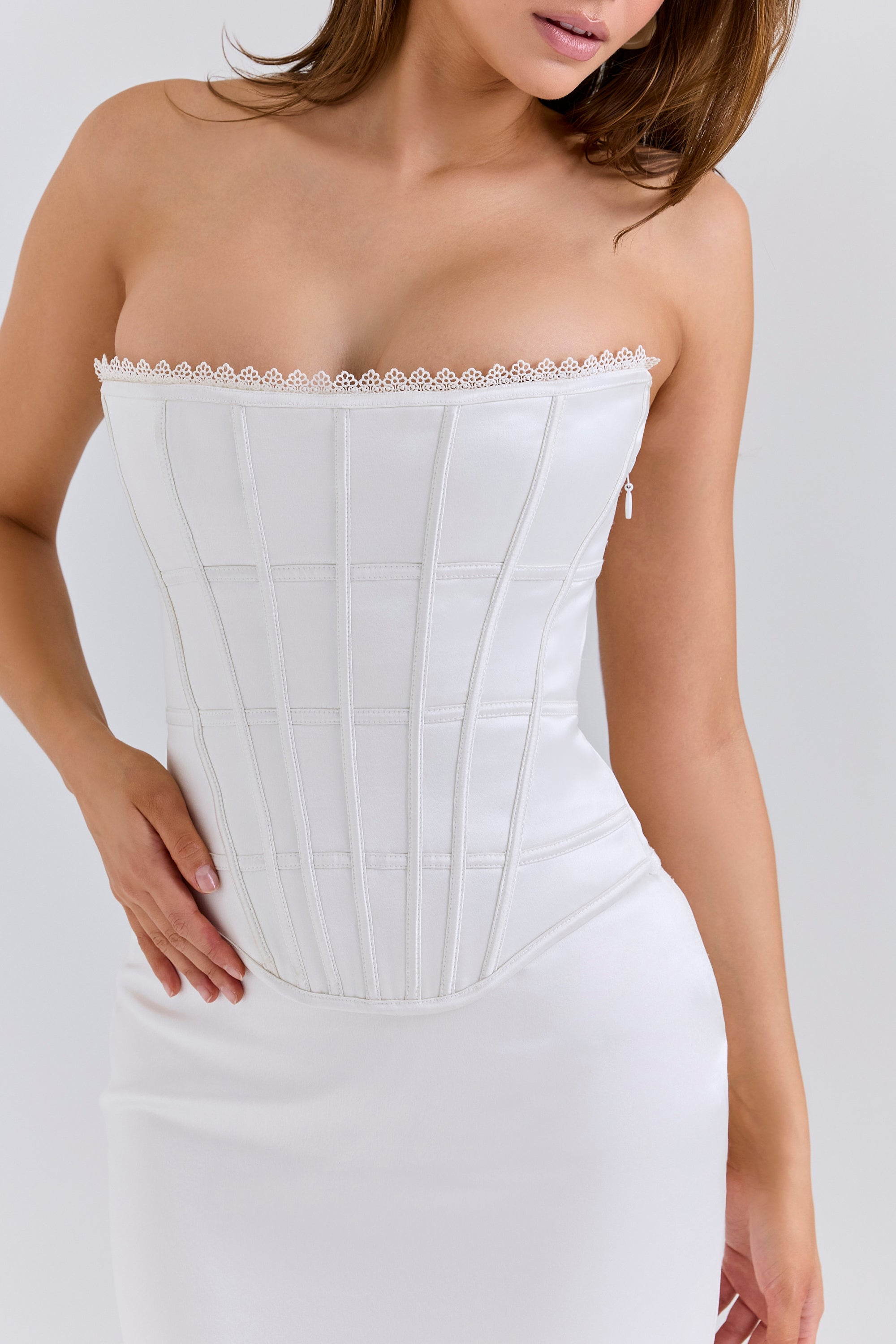 Isis-Ivory Satin Corset Maxi Dress