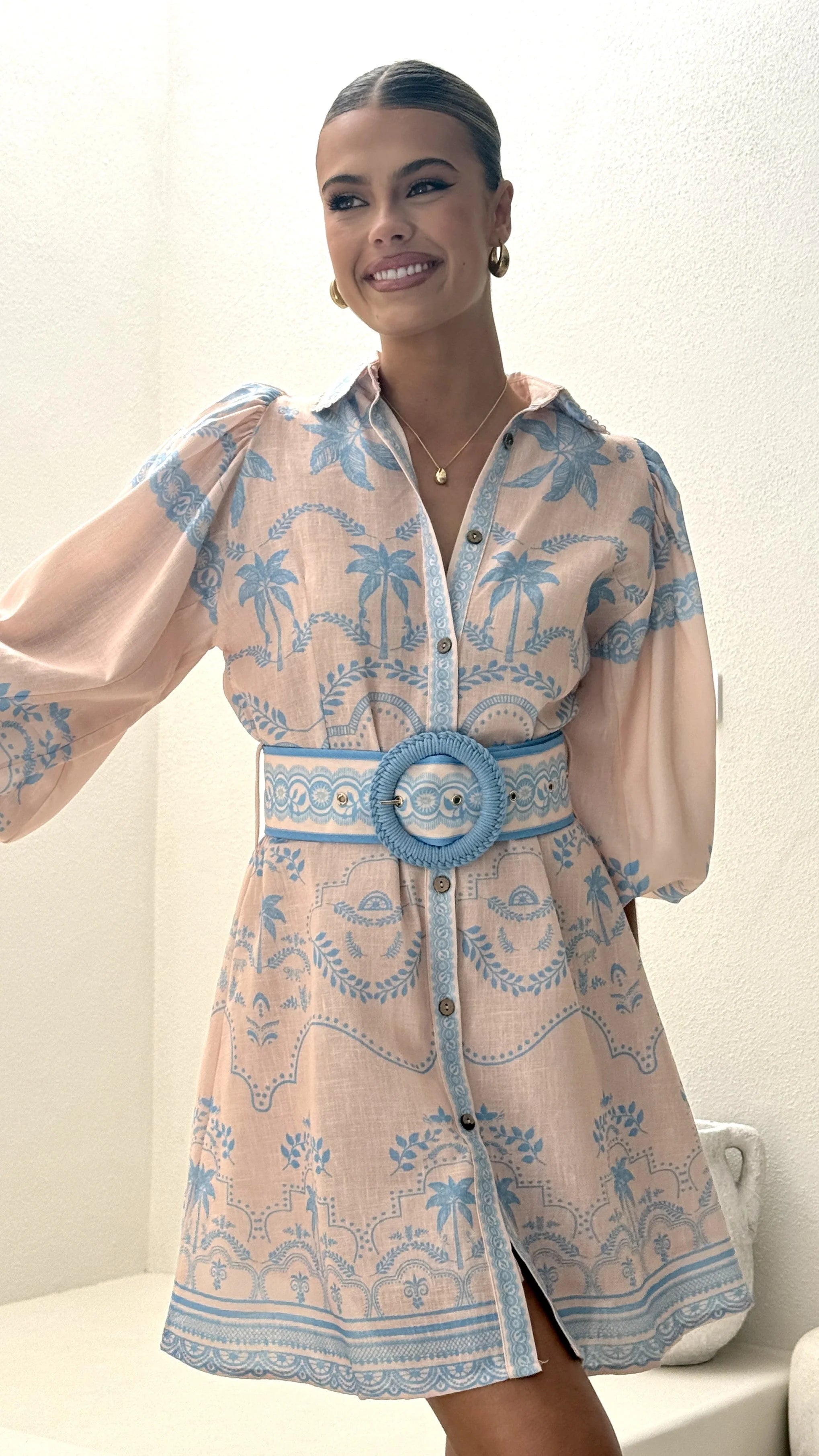 Xander Long Sleeve Mini Dress - Blue