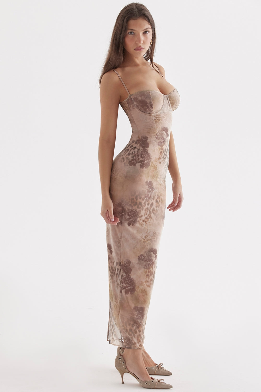Aiza-Cream Floral Print Maxi Dress