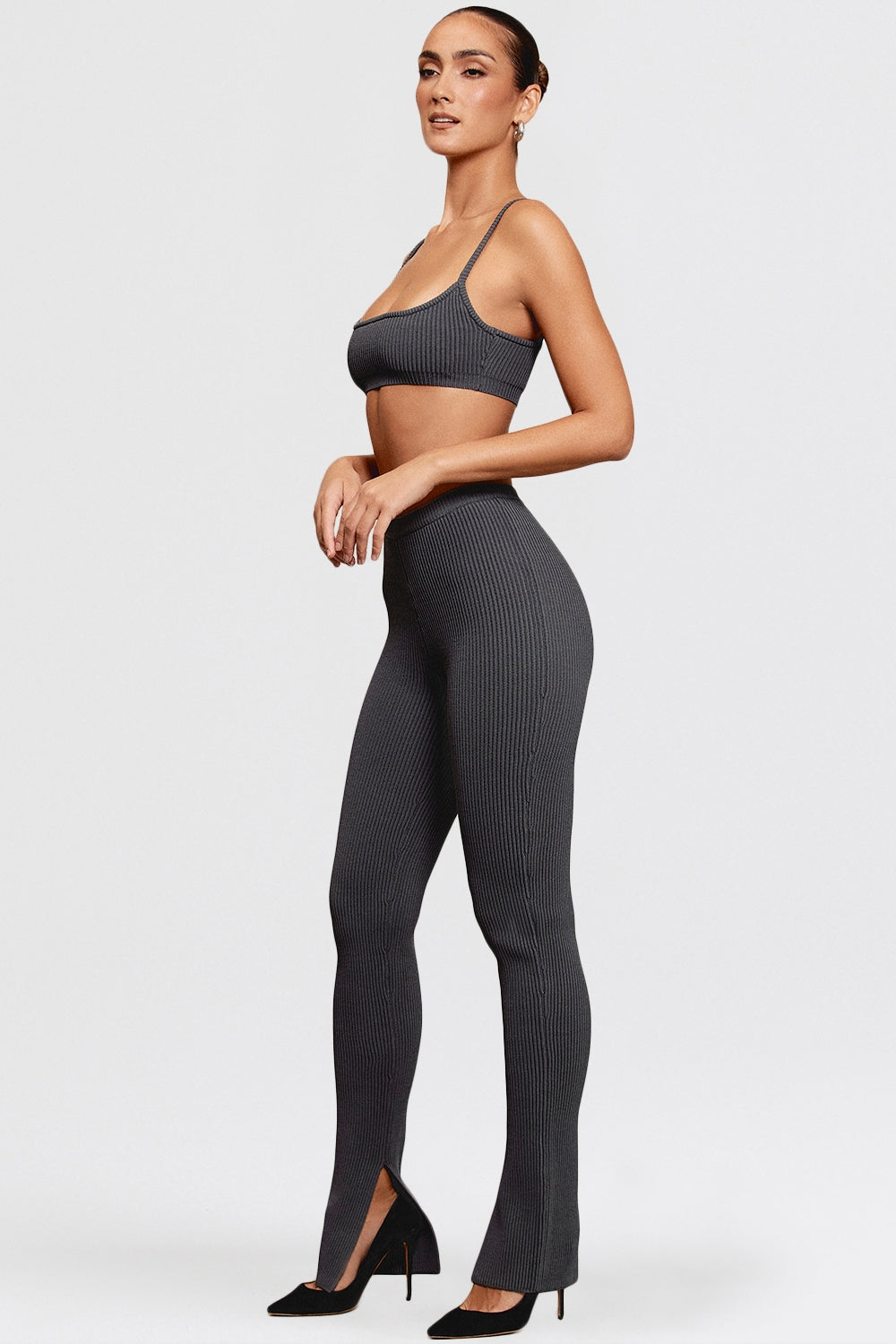 Mitzi-Dark Grey Ribbed Knit Leggings - SALE
