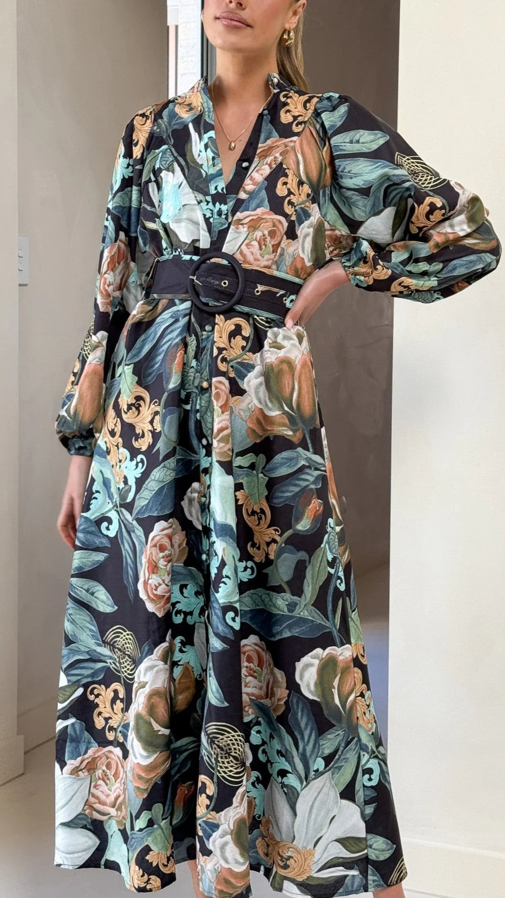 Carmal Long Sleeve Maxi Dress - Donatella Noir