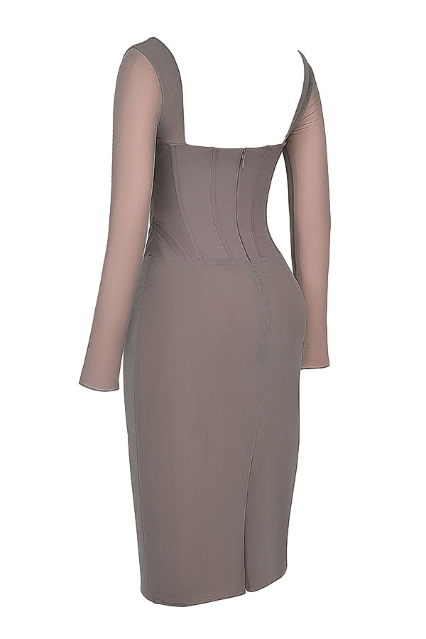 Safran-Mocha Corset Midi Dress