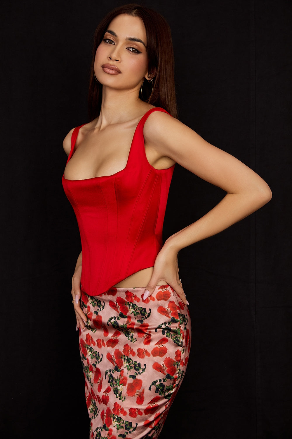 Rafa-Scarlet Satin Longline Corset