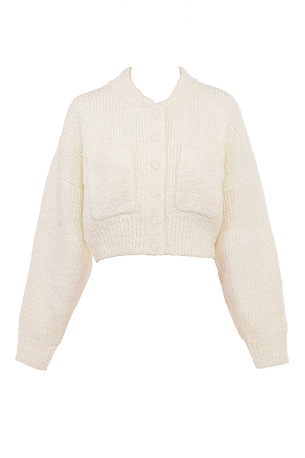 Salilah-Cream Chenille Blend Bomber Jacket - SALE