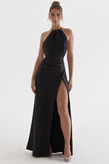 Zanab-Black Thigh Slit Maxi Dress