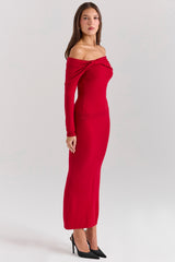 Faith-Holly Red Cashmere Blend Midi Skirt