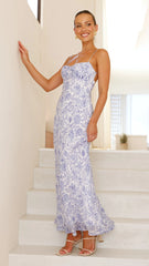 Margie Midi Dress - Blue Flower