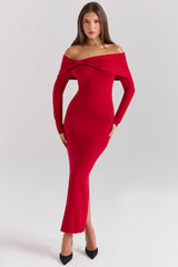 Faith-Holly Red Cashmere Blend Midi Skirt