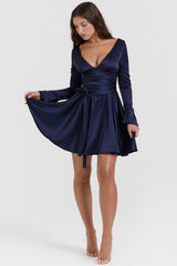Dominique-Navy Plunge Mini Dress