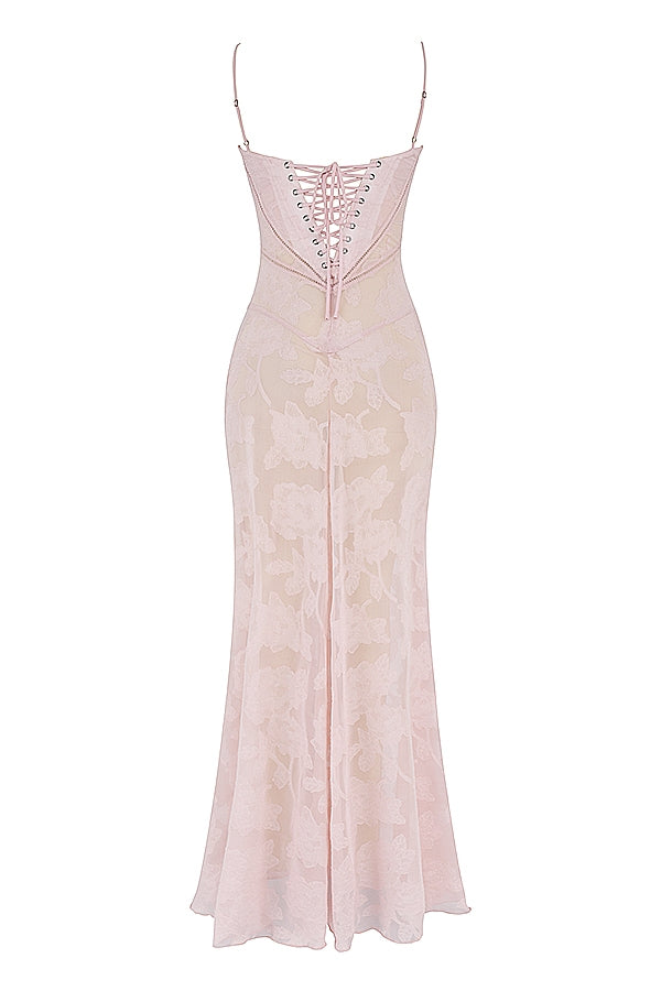 Seren-Soft Pink Floral Lace Back Maxi Dress