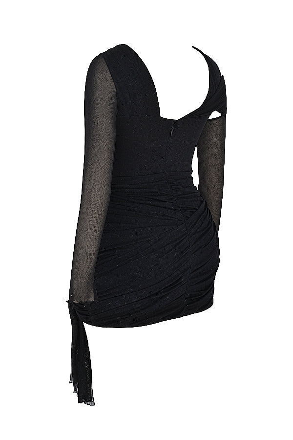 Santa-Black Glitter Cutout Mini Dress