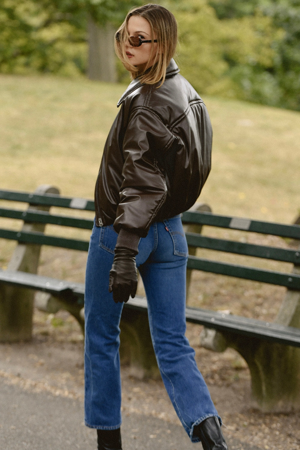 Sante-Dark Brown Vegan Leather Bomber Jacket
