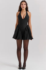 Valentia-Black Halter Mini Dress