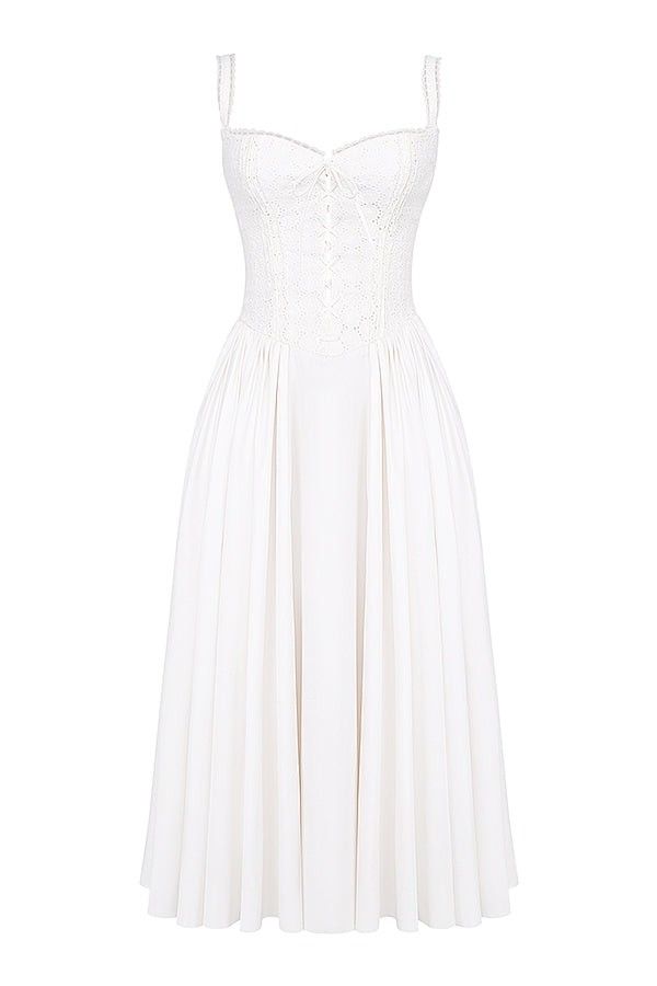 Milia-White Broderie Anglais & Cotton Midi Dress