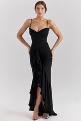 Gabbi-Black Mesh Ruffled Front Gown