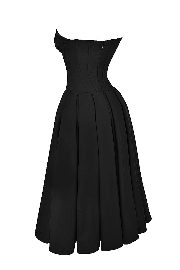 Lady-Black Strapless Midi Dress