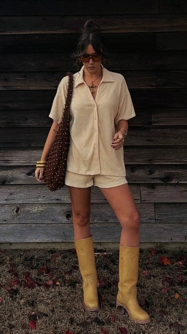 Eden Knit Top and Shorts Set - Yellow