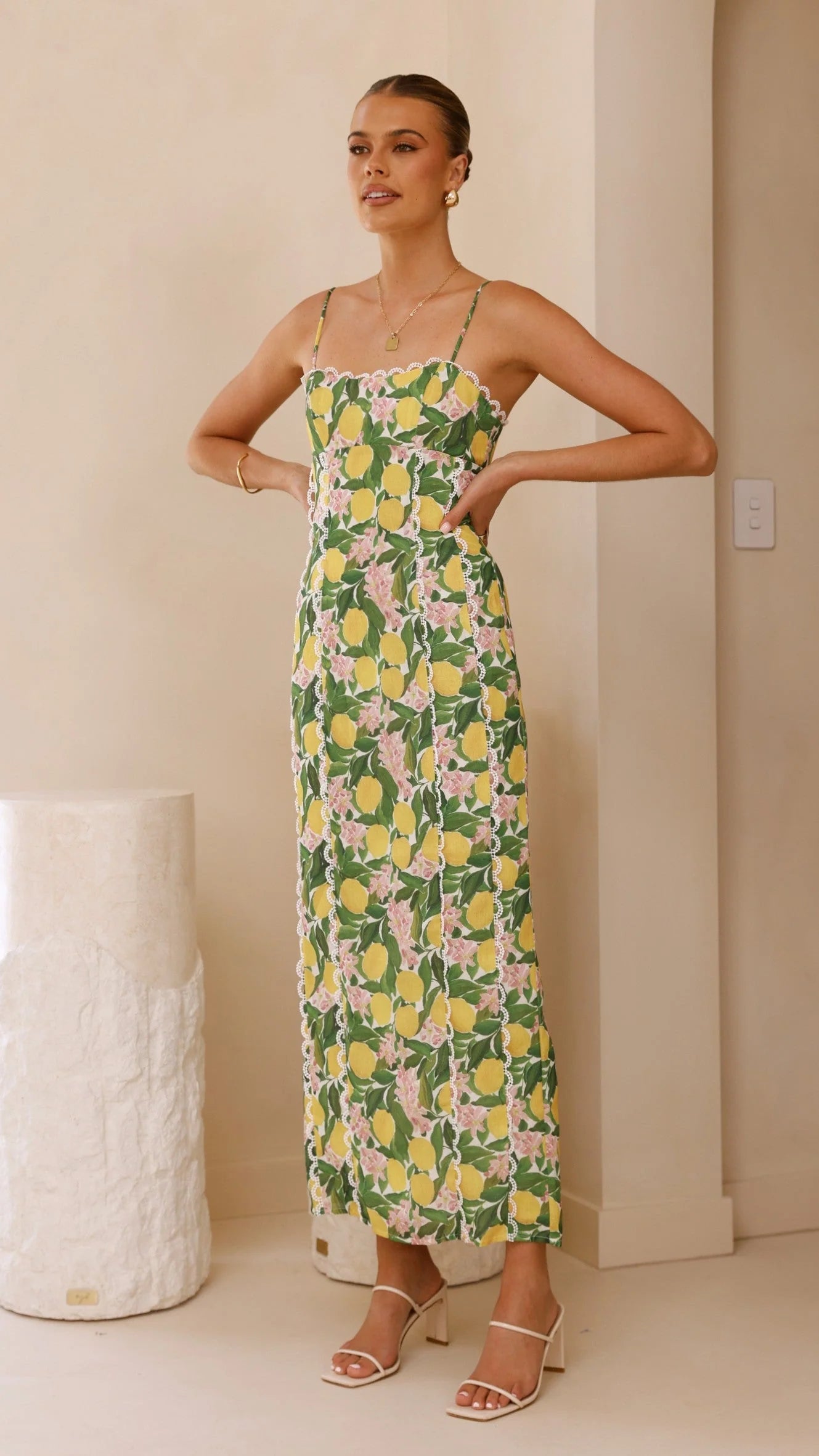 Carlia Midi Dress - Lemon Print