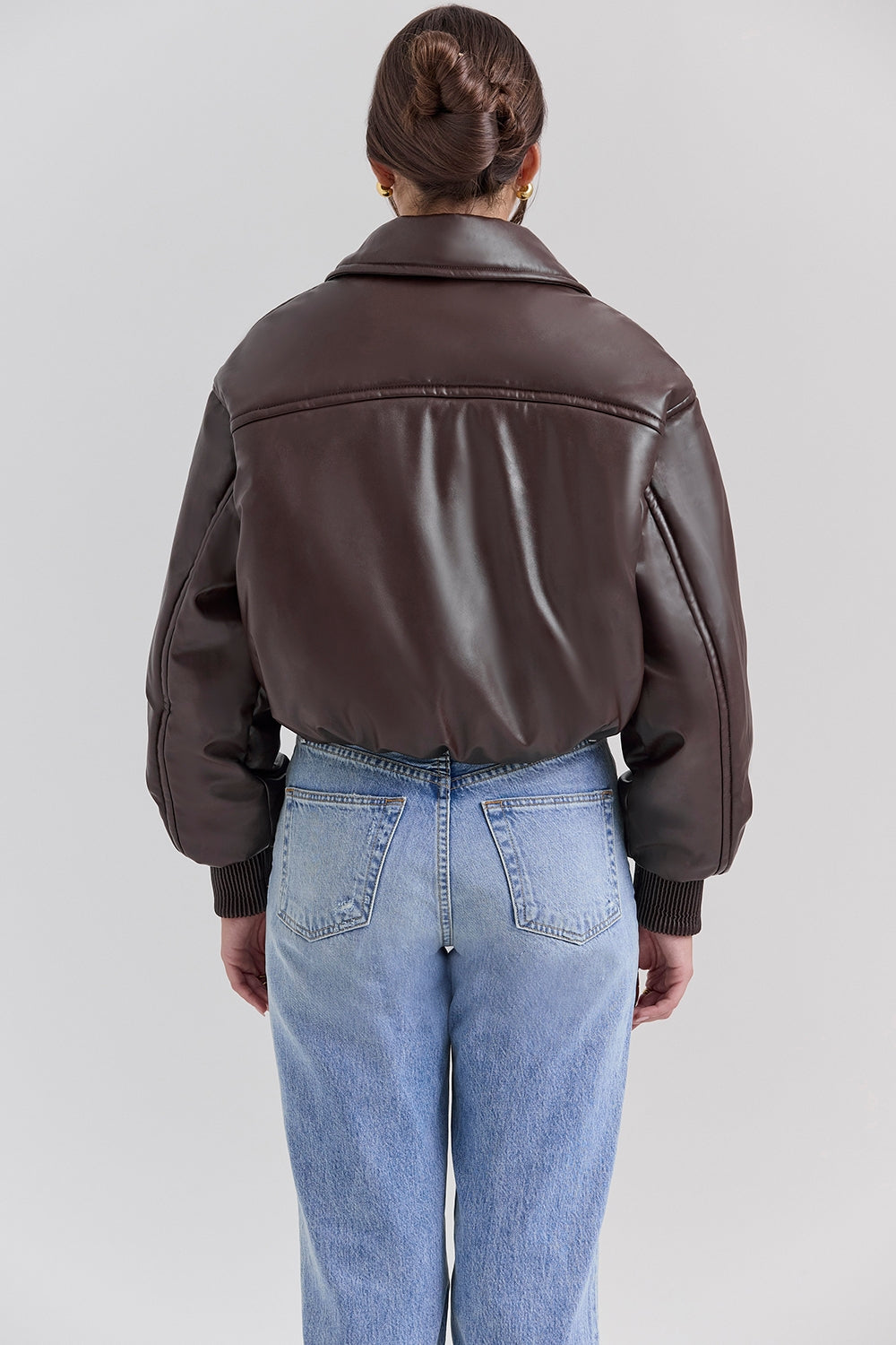 Sante-Dark Brown Vegan Leather Bomber Jacket